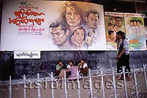 Asia Images Group - Myanmar (Burma), Yangon (Rangoon), Billboards in front of a cinema advertising an Indian film. Indian films in Hindi and American films in English are both popular in Yangon.
