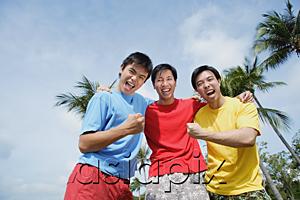 AsiaPix - Three men with arms around each other, looking at camera